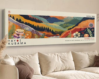 Panoramic Yayoi Kusama Style Framed Poster, Japanese Gallery Wall Art, Abstract Japanese Wall Art, Kusama Japanese Wall Art Above Bed Decor