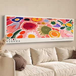 Panoramic Yayoi Kusama Style Framed Poster Wall Art, Japanese Gallery Wall Art, Abstract Japanese Wall Art, Panoramic Contemporary Wall Art