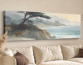 Panoramic Seascape Canvas Print: Long Coastal Beach Landscape, Minimalist Wall Art