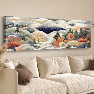 Panoramic Yayoi Kusama Style Framed Poster, Japanese Winter Mountain Wall Art, Abstract Japanese Wall Art, Kusama Wall Art Above Bed Decor