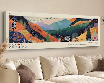 Panoramic Yayoi Kusama Style Framed Poster, Japanese Gallery Wall Art, Abstract Japanese Wall Art, Kusama Japanese Wall Art Above Bed Decor