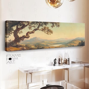 Vintage Landscape Framed Wall Art, Framed Landscape Painting, Canvas Wall Art, Panoramic Landscape Print, Horizontal Wall Art, Ready To Hang
