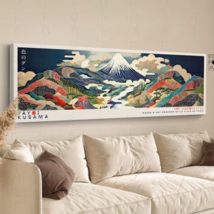 Panoramic Yayoi Kusama Style Fuji Mountain Poster, Japanese Gallery Wall Art, Frame Canvas and Poster Options