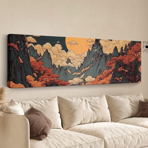 Japanese Sunset Canvas Print: Panoramic Abstract Wall Art