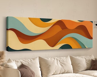 Mid-Century Modern Abstract Wall Art: Retro Geometric Waves Canvas Print