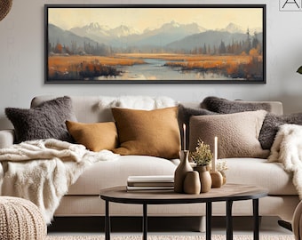 Minimalistisch bergolieverfschilderij: zachte textuur, neutrale landschapskunst
