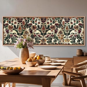 Horizontal Framed Canvas Tapestry Large Wall Art Print, Minimalist Floral Pattern Panoramic Vintage Tapestry Wall Art Framed Canvas Wall Art
