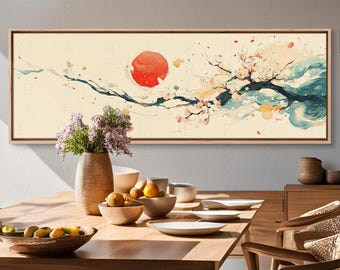Abstract Japanese Sunrise Canvas Print: Vintage Style Wall Art