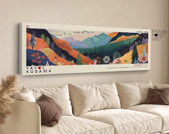 Abstrakt landskapskonst i Yayoi Kusama-stil: Färgglad panoramacanvas eller inramad poster