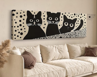 Yayoi Kusama Style Cat Art Print: Black & White Japanese Gallery Wall Art