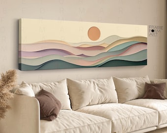 Panoramic Sunset Canvas Print: Abstract Nature Art, Boho Wall Decor