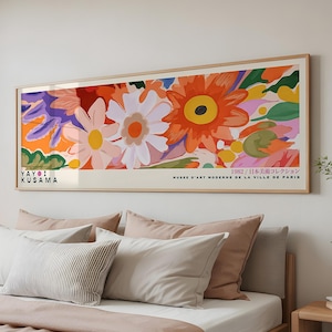 Panoramic Yayoi Kusama Style Framed Poster Wall Art, Japanese Gallery Wall Art, Abstract Japanese Wall Art, Panoramic Contemporary Wall Art