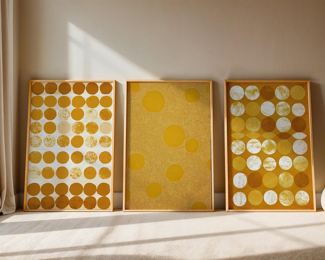 Yellow Polka Dot Wall Art Set of 3 in Modern Minimalist Style - Etsy