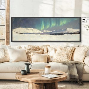 Panorama Nordlicht Ölgemälde gerahmte Leinwand Wandkunst, Nordlicht Landschaft Pastoral Wandkunst, gerahmte Leinwand Wandkunst