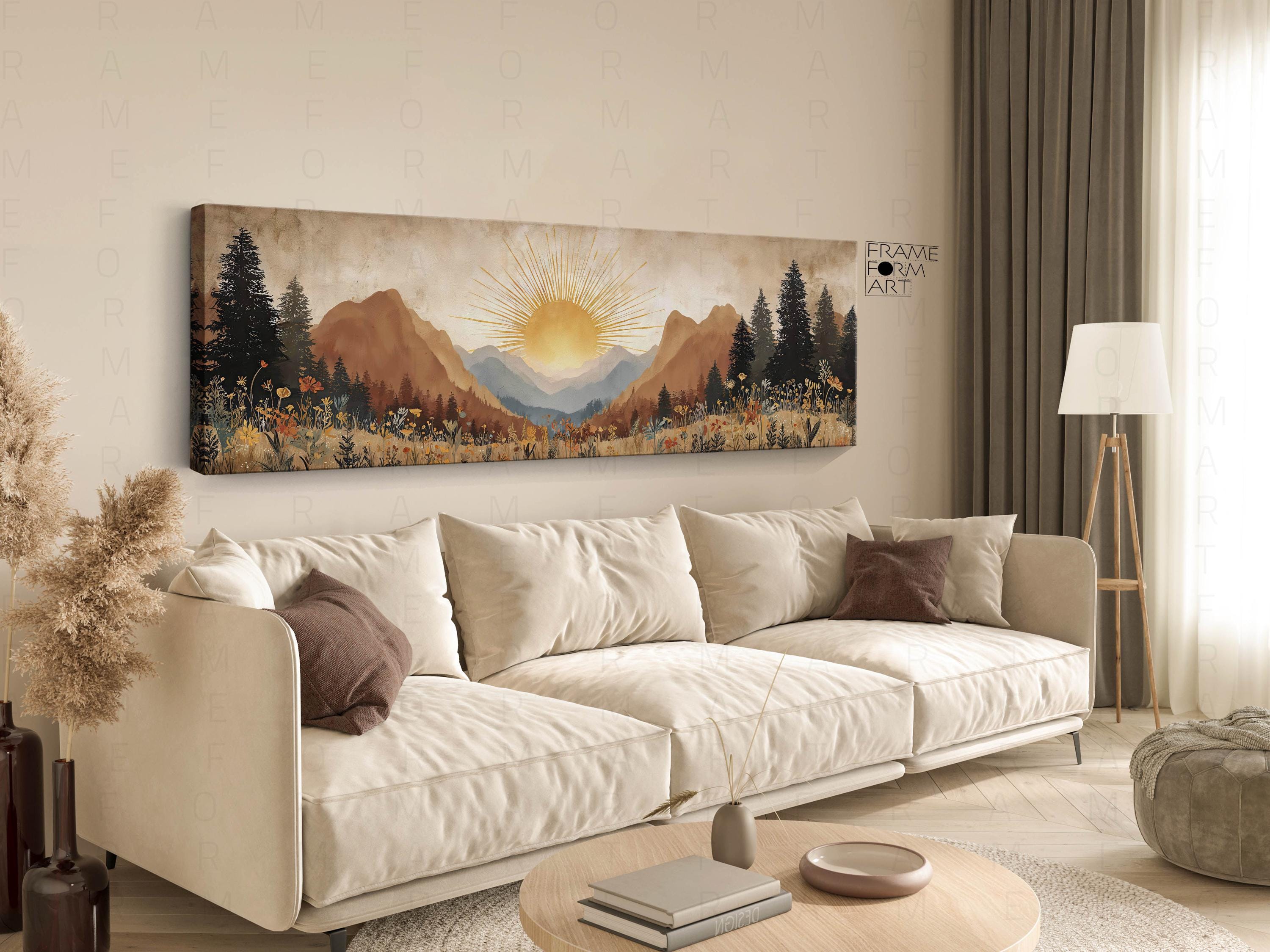 Mountain Sunrise Canvas Print: Warm Neutral Boho Landscape Wall Art - Etsy