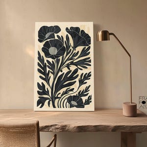 Framed Canvas Wall Art, Abstract Floral Botanical Print, Minimalist Modern Art Boho Wall Decor, Floral Artwork Modern Decor for Living Room