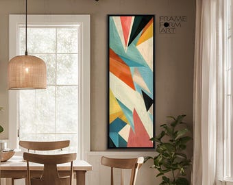 Impresión geométrica en lienzo de mediados de siglo: arte mural abstracto vertical