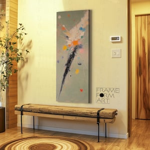 Long Narrow Colorful Abstract Wall Art, Abstract Oil Paint Brush Strokes Art, Long Vertical Wall Art, Large Vertical Wall Art, Framed Canvas