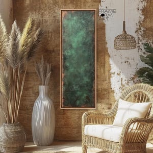 Long Narrow Vintage Green Abstract Wall Art, Tall Slim Wall Art, Vertical Wall Art, Long Vertical Wall Art, Large Vertical Framed Canvas Art