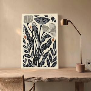 Framed Canvas Wall Art, Abstract Floral Botanical Print, Minimalist Modern Art Boho Wall Decor, Floral Artwork Modern Decor for Living Room