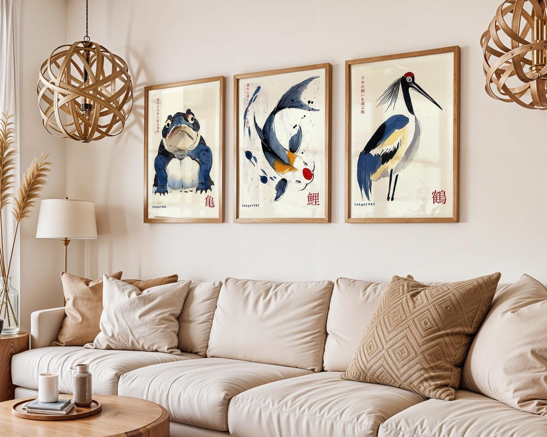 Japanese Animal Print Set: Crane, Koi, Turtle Watercolor Art - Etsy
