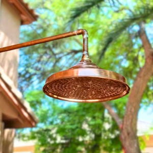 Outdoor Showerhead, Copper Shower Head, Copper Rainfall Shower, Aged Brass Shower Fixture, Copper Outdoor Cold Shower