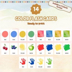 14 flashcard colorate per bambini, graziose carte acquerellate, carte educative stampabili, apprendimento visivo, download digitale istantaneo
