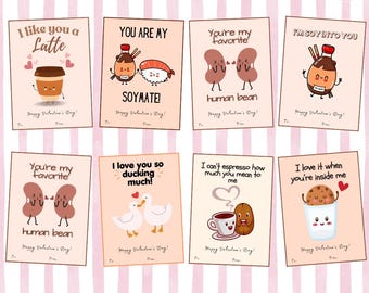24 Printable Funny Puns Valentines Card, Cute food Valentines Cards for girlfriend boyfriend, Card for her, Card for him, Instant download
