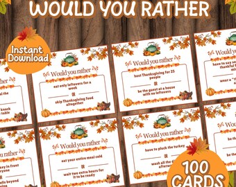 Thanksgiving would you rather, thanksgiving games printable, Fall Fun Activities, Party Group Games, This or That Game, Instant Download