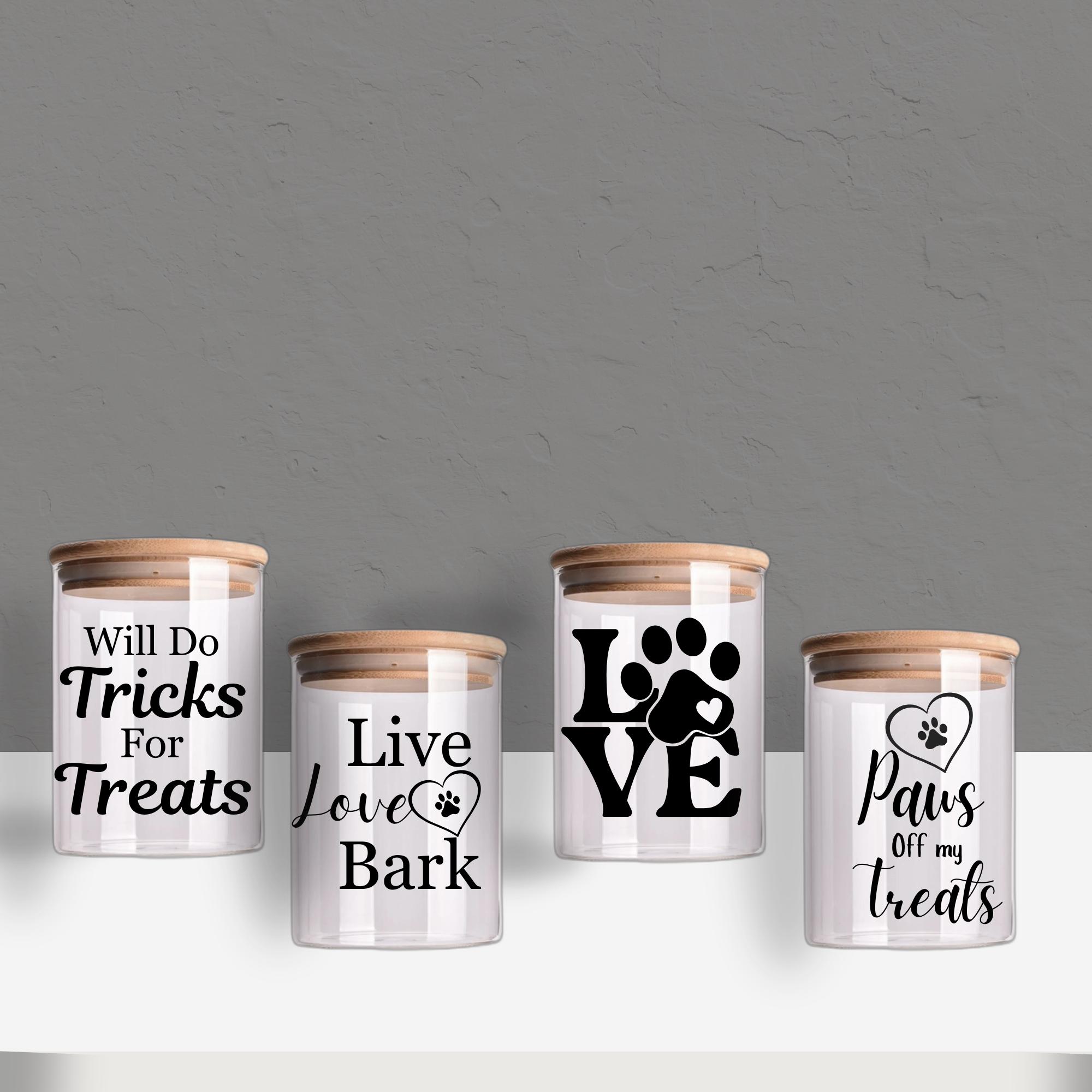 Glass Dog Treat Jar Airtight Bamboo Lid Pet Storage Container (20 oz)