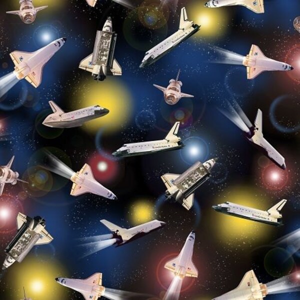 Quilting Treasures Fabric Space Shuttle FLYING HIGH Smithsonian-yardage