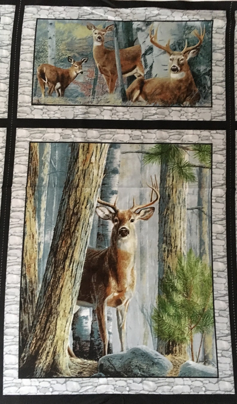 Quilting Treasures Fabric INTO THE WOODS Deer Panel sold by Etsy