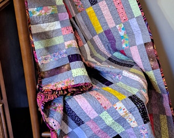 HANDMADE PINK QUILT For Sale - Multi Color Quilt for Sale - Fun Quilt - Small Quilt - Scrap Quilt - Throw Size Quilt for Sale