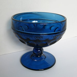 King&#39;s Crown Thumbprint Crown Imperial Blue Compote Candy Dish - Tiara Glass King&#39;s Crown Thumbprint Imperial Blue Footed Candy Dish