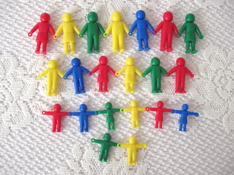 21 Mini Hard Plastic Stand Up People with Interlocking Hands, Miniature Stand Up Plastic People for Dollhouses and Crafts, Free Shipping image 1