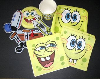 SpongeBob Square Pants Assortment of Party Supplies, SpongeBob 7-Piece Plastic Cake Topper, SpongeBob Paper Goods, Free Shipping