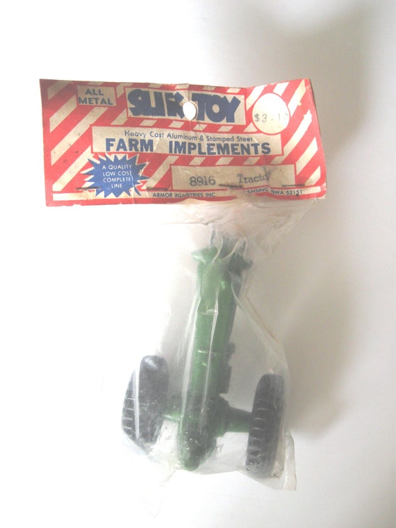 Vintage Slik Toy Green Metal Tractor With Farmer Original Package