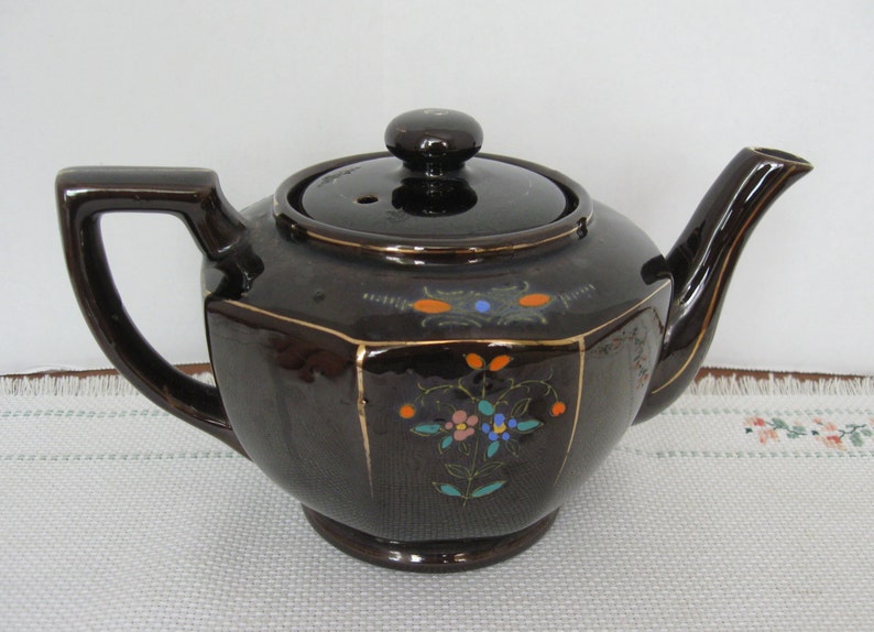 Vintage Chocolate Brown Hand Painted Teapot Made in Japan Etsy