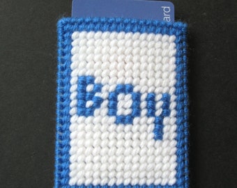 Baby Boy Gift Card Holder - Handcrafted Plastic Canvas Baby Boy Gift Idea - Needlepoint Baby Boy Gift Idea - Free Shipping