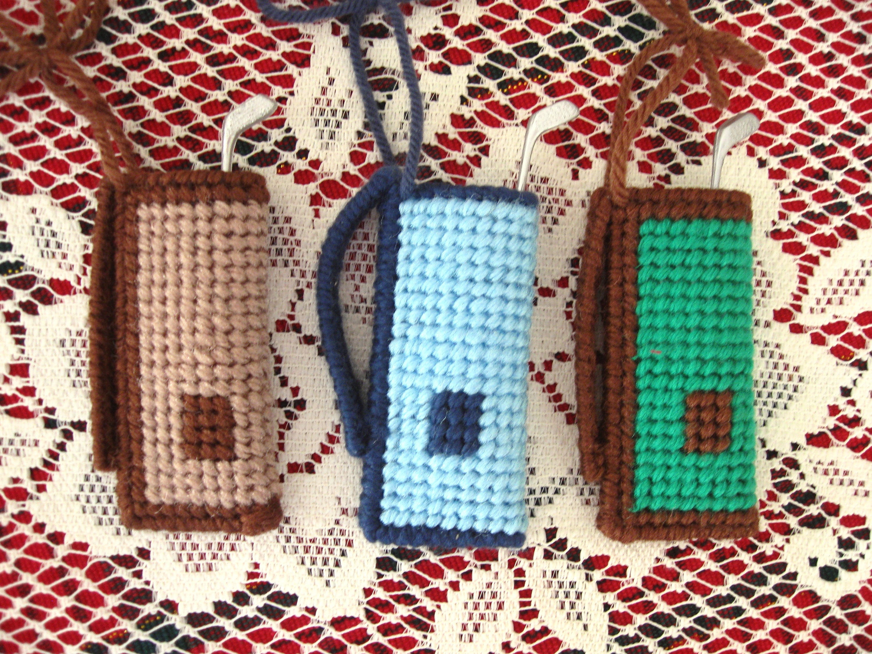 Plastic Canvas Golf Bag Ornament With Golf Club, Handcrafted