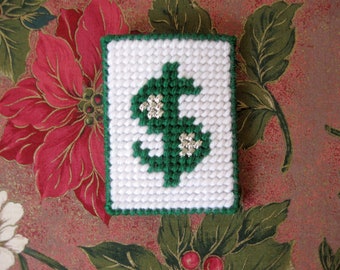 All Occasion Plastic Canvas Dollar Sign Gift Card Holder, All Occasion Needlepoint Dollar Sign Gift Card Holder, Free Shipping