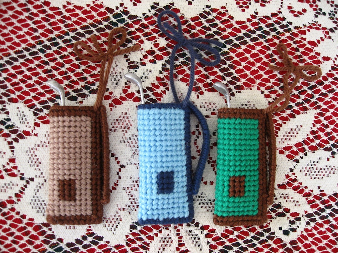 Plastic Canvas Golf Bag Ornament With Golf Club, Handcrafted