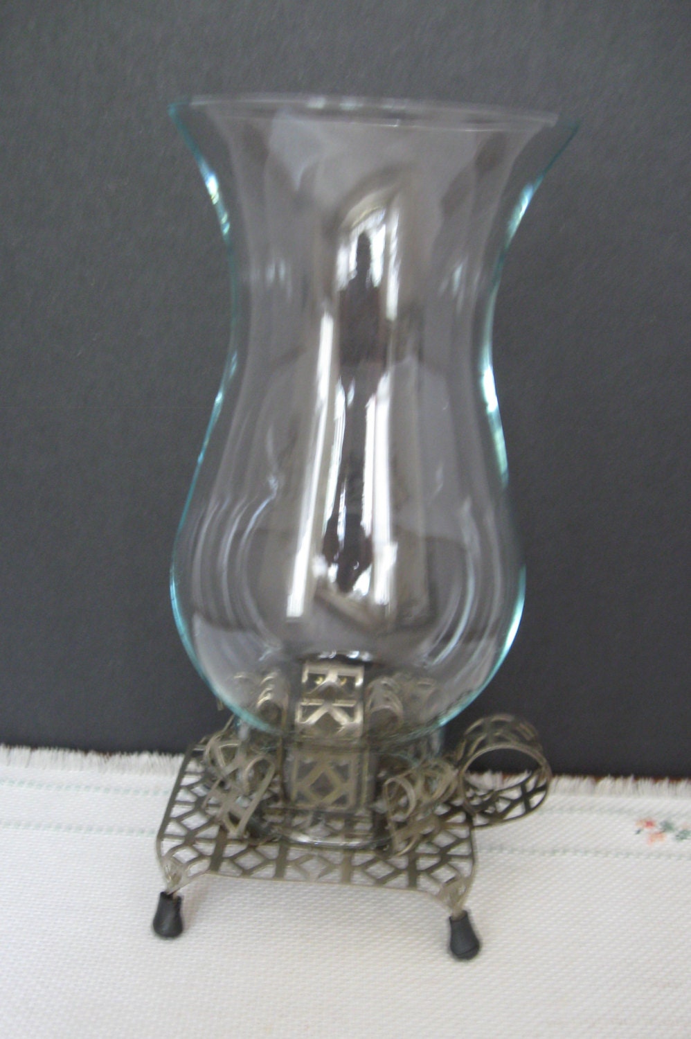 Porta velas Vintage con chimenea de cristal base de metal | Etsy