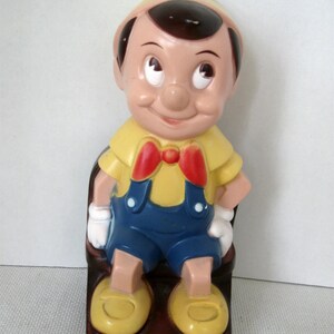 Vintage Walt Disney Productions Hard Vinyl Pinocchio Bank by Play Pal Plastics - 1970&#39;s Pinocchio Hard Vinyl Bank - Collectible Pinocchio