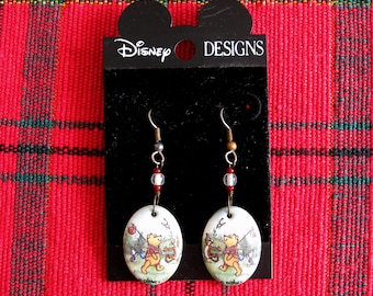 Disney Designs Winnie the Pooh Porcelain Dangle Earrings, Julie Zsupnik Porcelain Winnie the Pooh Earrings, Made in the USA, Free Shipping