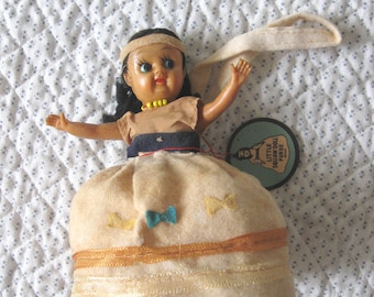 Vintage Little Squaw Doll Purse with Wrist Strap, Vintage Doll Purse, Vintage Little Indian Girl Doll Purse, Made in Japan, Free Shipping