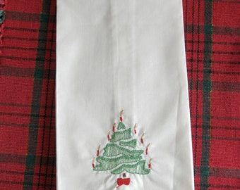 Embroidered Christmas Tree Tea Towel - Holiday Tea Towel - Embroidered Tea Towel