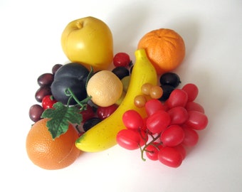 Vintage Assortment of Artificial Fruit, Assortment of Plastic Fruit, Faux Fruit Centerpiece, Assorted Fake Fruit Table Decor, Free Shipping