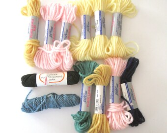 Lot of Twelve (12) Skeins of Plastic Canvas Yarn, J & P Coats Plastic Canvas Acrylic Yarn, Wonder Plastic Canvas Olefin Yarn, Free Shipping