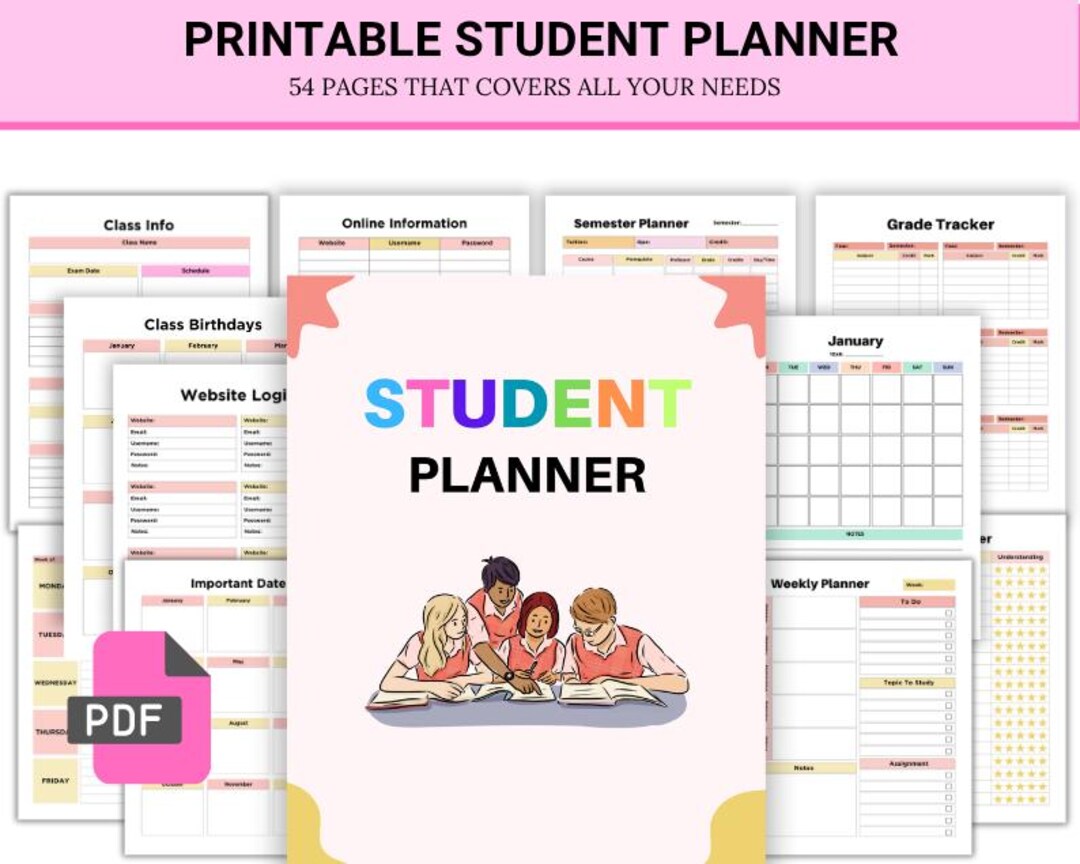 Printable Student Planner | 54 Page Academic Planner | School and ...